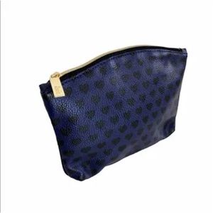 Ipsy makeup and accessories bag, heart print, dark blue and black exterior
